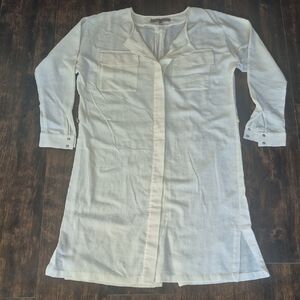 HALSTON heritage long Sleeve Pullover Shirt Dress M/L Oversize Pocket Tunic